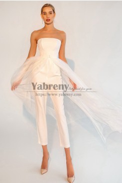Strapless Bridal Jumpsuit with Detachable Tulle Dress,Trajes de boda nupciales so-290