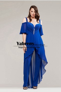 Stylish High Low Tunic Mother of the Bride Pant Suits Royal Blue Women Outfit for Wedding Guest mps-716