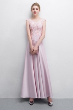 V-neck Sweet Pink Charmeuse Prom dresses Floor-Length dresses so-017