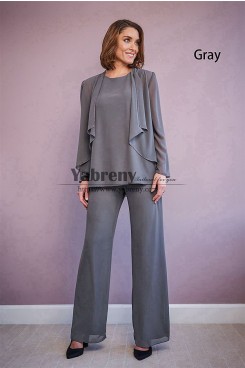 Three Piece Chiffon Under 100 Mother of the Bride Pant Suits Gray Spring Women's  Outfits mps-750-1