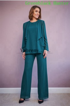 Three Piece Chiffon Under 100 Mother of the Bride Pant Suits Greenblack Hunter Spring Women's  Outfits mps-750-4