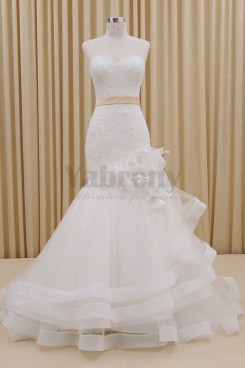 Tiered Unique Mermaid Spring Wedding dresses With Satin Belt wd-005