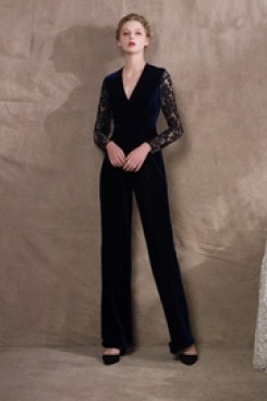 2020 Fashion V-neck Velvet Womens Jumpsuits Dark navy prom dresses so-037
