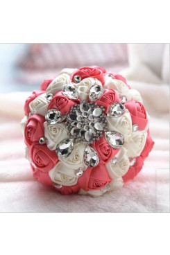 Watermelon and Ivory Crystal Informal Artificial Flowers Rose for bride holding flowers