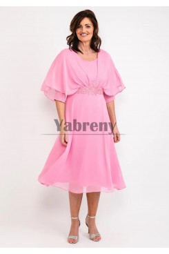 Watermelon Half Sleeves Mother Of The Bride Dresses, Mid-Calf Hand Beading Mother of the Groom Dresses mps-801-1
