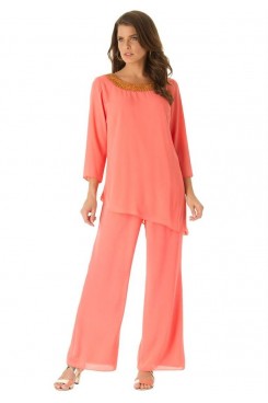 Watermelon red mother of the birde pant suits dresses with three quarter sleeve mps-157