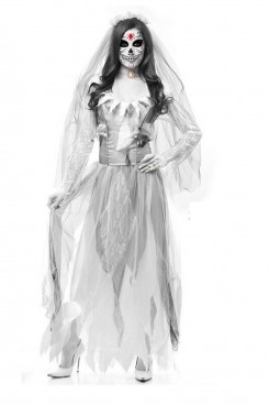 White Lace Ghostly Costume Halloween Party Adult Cosplay Ghost Bride Costumes