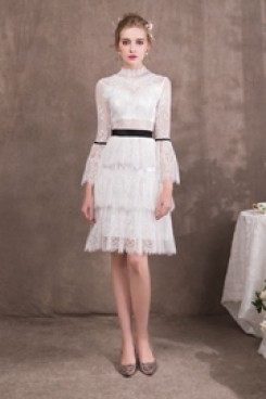 Elegant princess Knee-Length short Prom dresses with Long Sleeves so-056