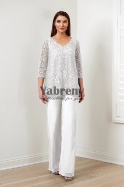 White Lace Women's Pant Suits,2PC Mother Of The Bride Pant Suits,Trajes de pantalón de madre de la novia mps-581-1