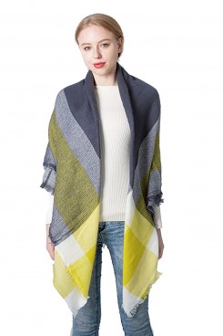 Women's shawl Yellow and Gray Plaid Scarf Fashion Fall Winter Square Scarves