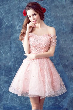Yabreny 2021 Off the Shoulder prom dress A-line pink Homecoming Dresses cyh-037