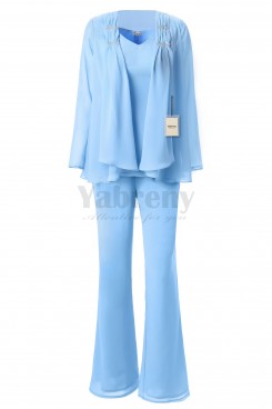 Yabreny 3PC Mother of the Bride Chiffon Pants suit Sky Blue MT001703-1