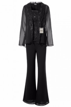 Yabreny balck Mother of bride Trousers set with jacket Elegant Lace pant suits mps-271