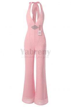 Yabreny Bridal Jumpsuits Deep-V Neck with Crystal Pink BP111702-2