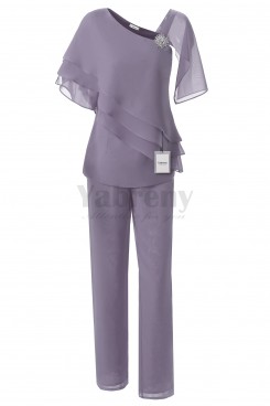 Yabreny Fashion Chiffon Mother of the Bride Pants suit 2PC Outfit Gray MT001702-2