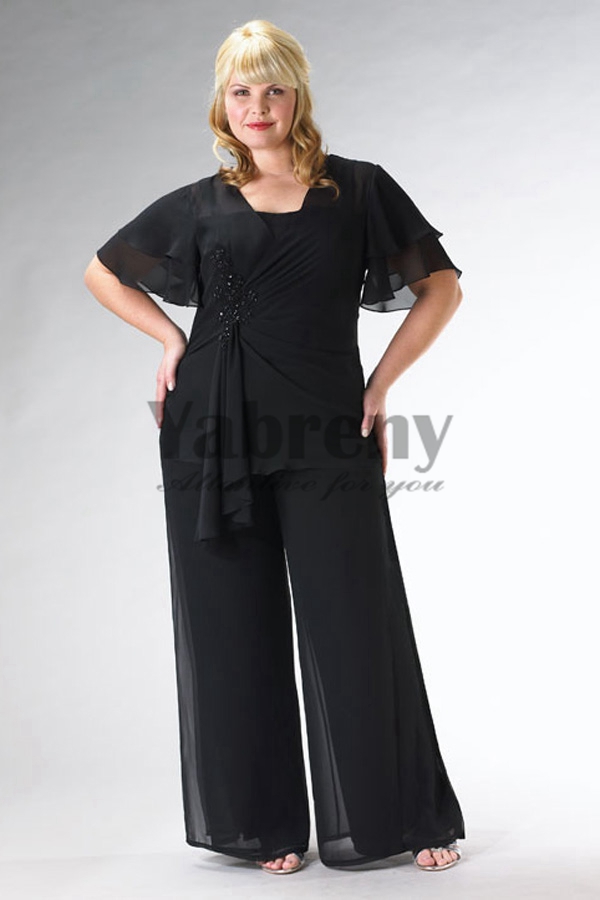 Plus Size mother of the bride pants sets black Three Piece outfits mps-210